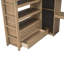 Lit mezzanine pleine grandeur en noyer avec armoire intégrée, bureau et tablettes pour le développement de la chambre à coucher avec atmosphère de tiroirs-130874195