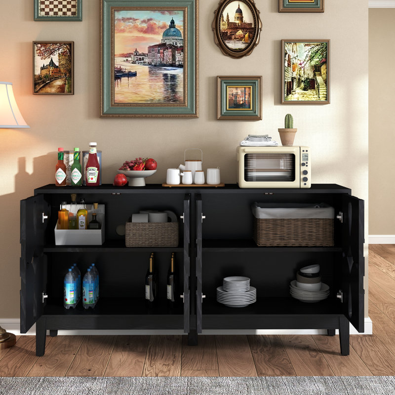 60.5" Mid Century Modern Sideboard Buffet Cabinet With Storage, Black