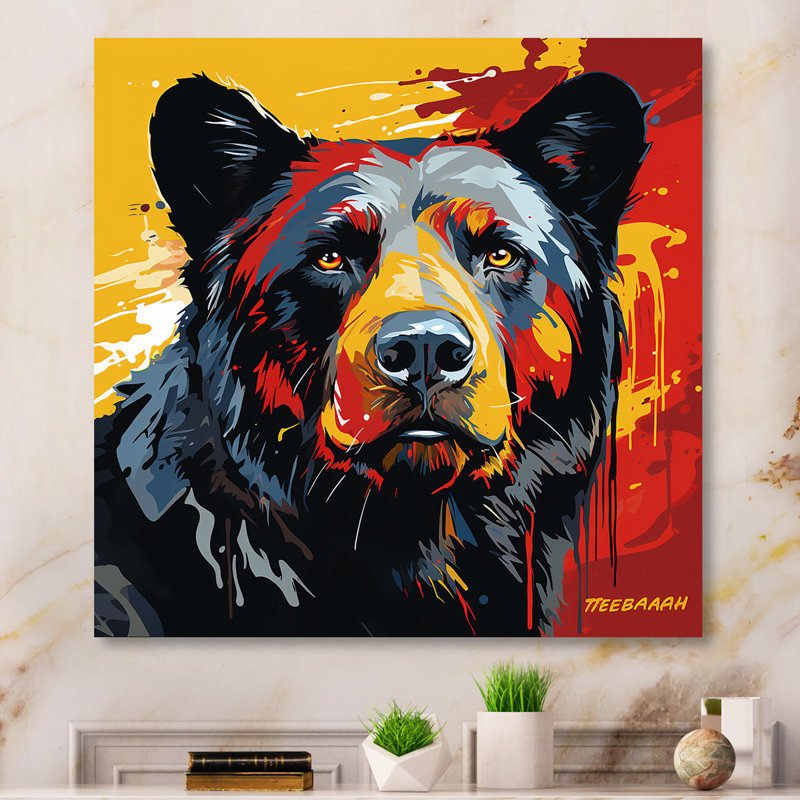 Illustration abstraite d'ours coloré I - Ours 2, art mural, Toile tendue, H 30 po x l 30 po x P 1,5 po