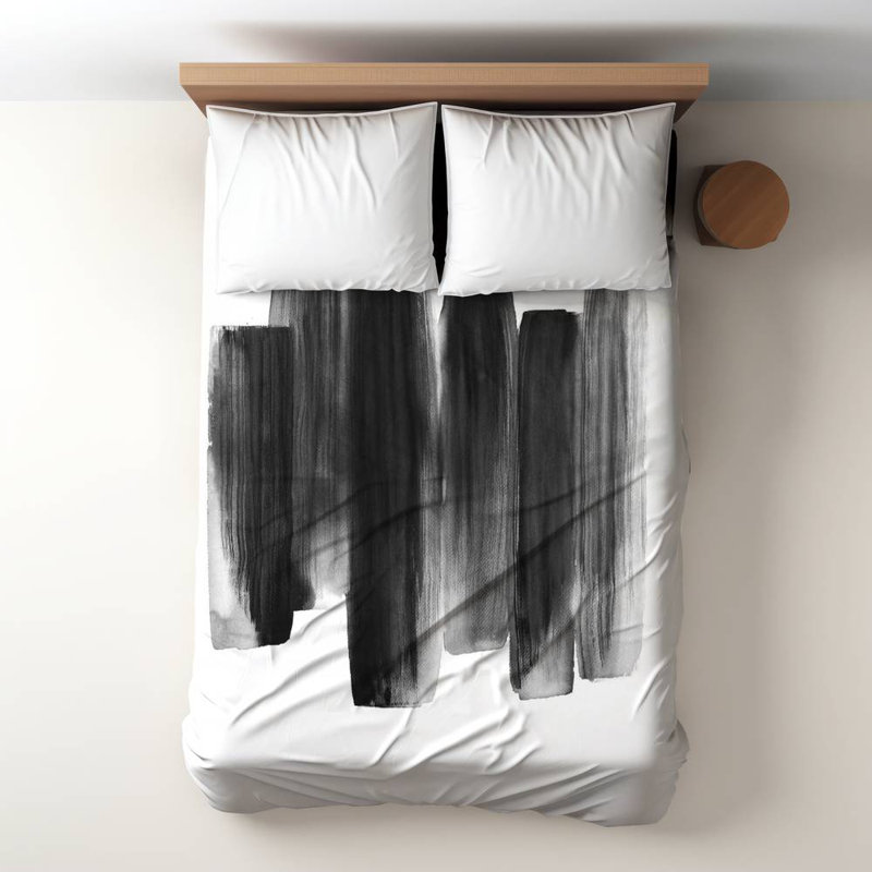 Polyester Sateen Duvet Cover, Twin Duvet, Blue Black Shapes