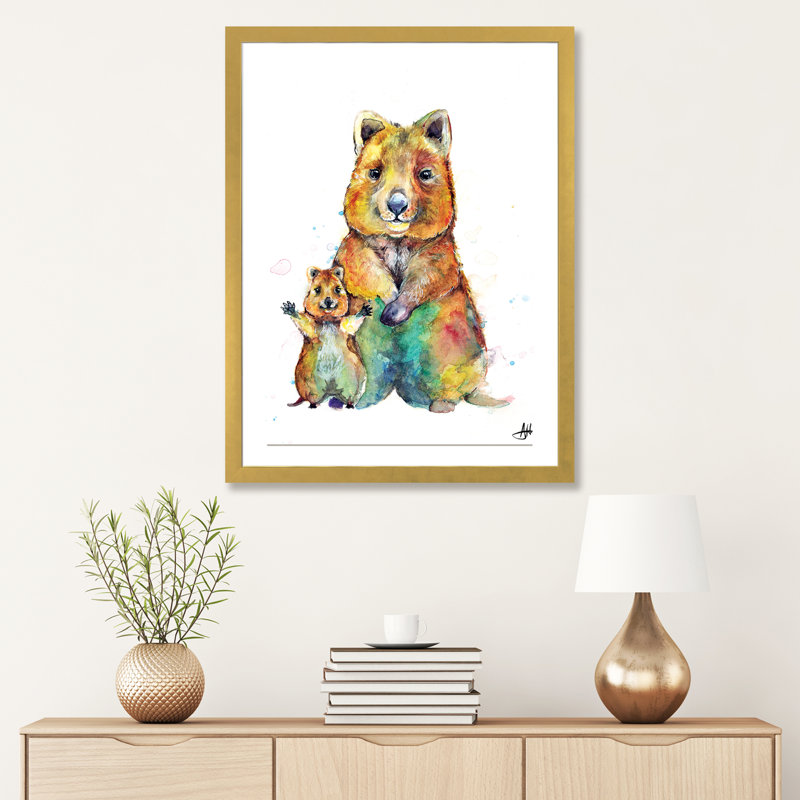 Art encadré pour enfants Qwazy Quokkas, H 24 po x l 16 po x P 1 po, Papier encadré doré