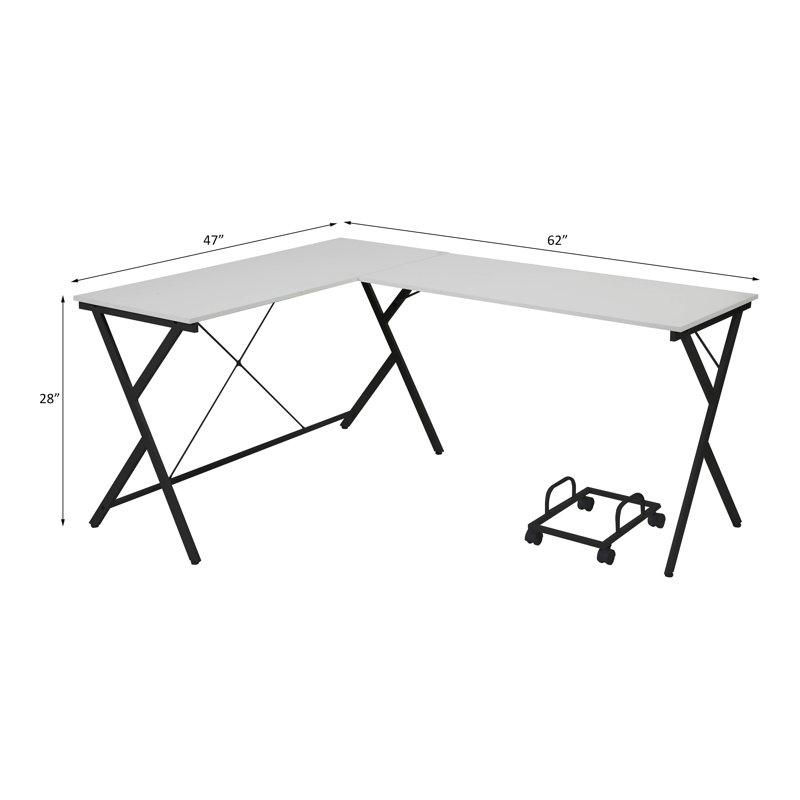 Ben L-Shaped Metal Computer Desk with CPU Holder, Black