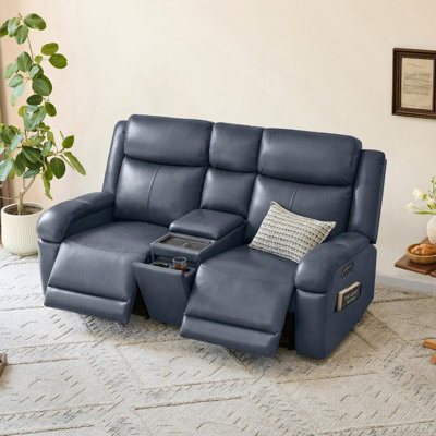 Canapé inclinable électrique en cuir fleur 75,6 po 2 places avec console et recharge sans fil