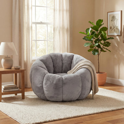 Fauteuil à billes gris adulte en forme de fleur, fausse fourrure pour la chambre à coucher, mousse haute densité, siège mi-moelleux, dossier rembourré, accoudoirs roulés, robuste, salon floral Good Aise Breaking, rembourré de mousse,