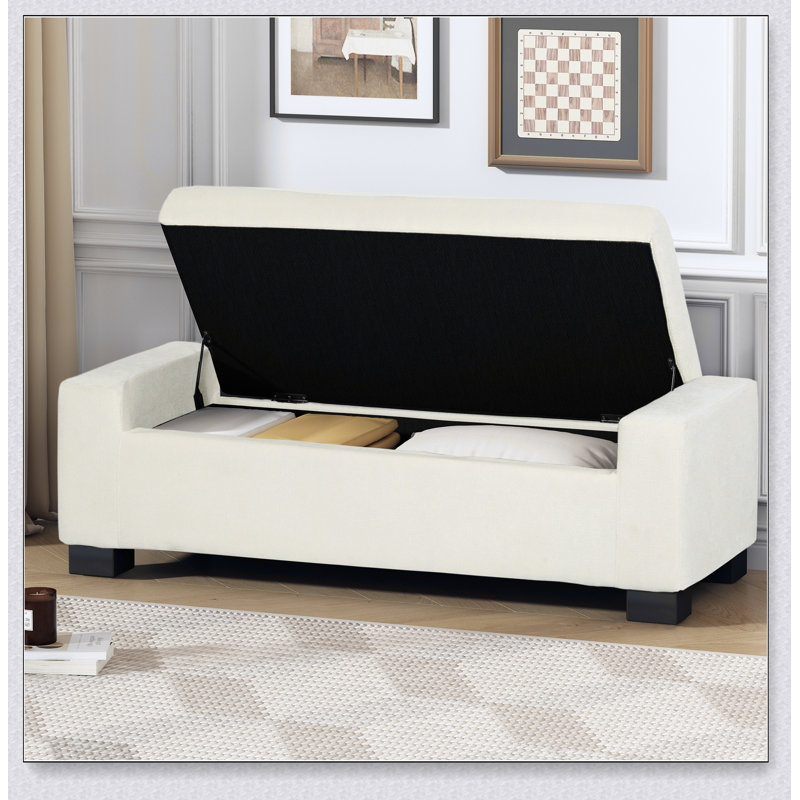 Banc repose-pieds de 50 po en tissu texturé rectangulaire avec couvercle à charnières pour le siège, le repose-pieds et le rangement caché, parfait pour le salon, la chambre à coucher ou le vestibule 