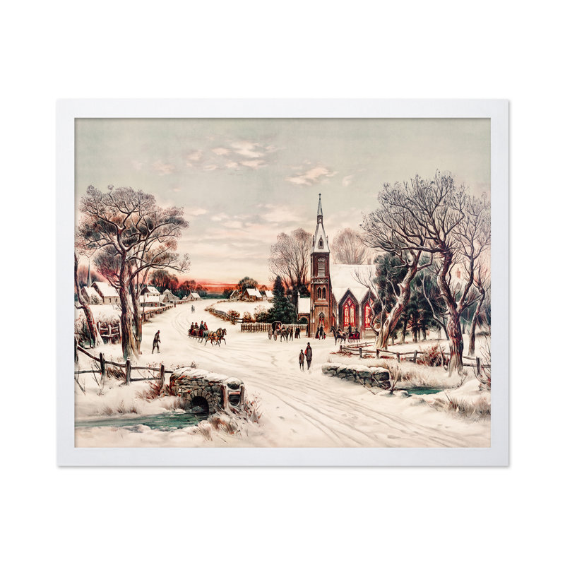 Peinture de Noël, H 18 po x l 24 po, Affiche, Encadrement blanc