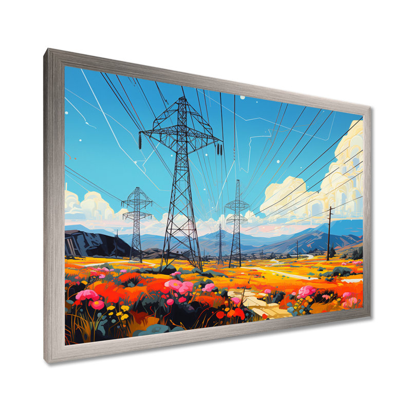 Lignes électriques «Gridscape Serenade I» - art mural grandes lignes électriques, H 16 po x l 32 po x P 1 po