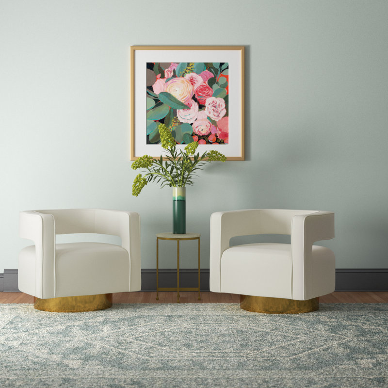 Fauteuil demi-tonneau pivotant en velours Aysha de 74,93 cm de large, Velours ivoire