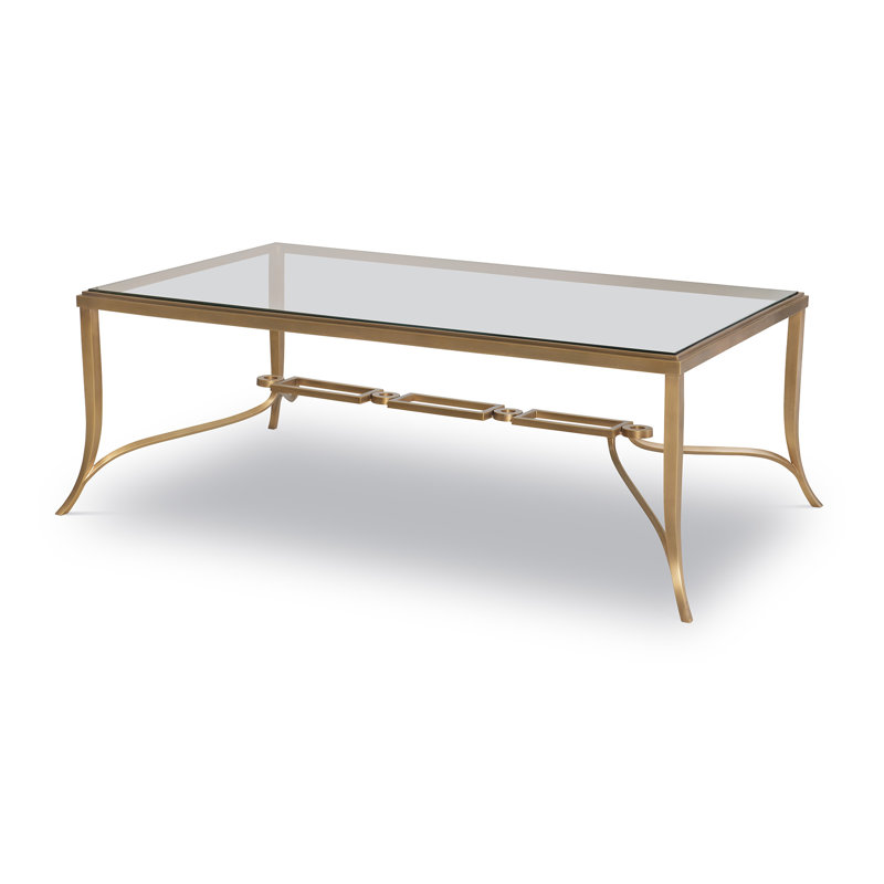 Cortona Antiqued Brass Rectangular Metal & Glass Coffee Table