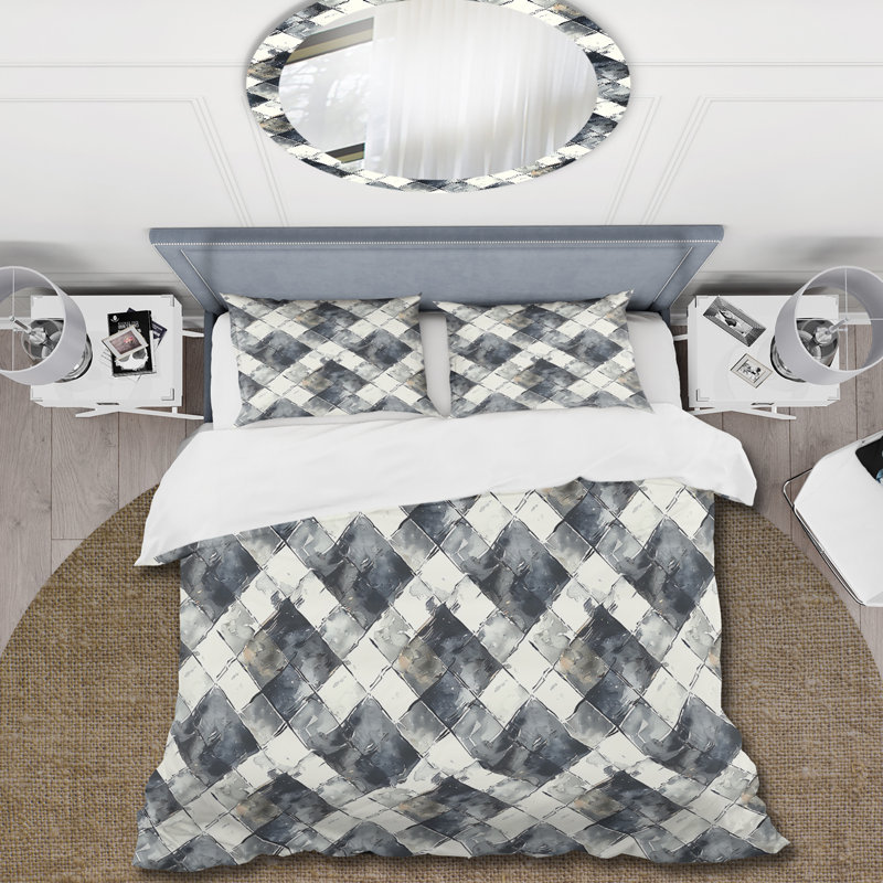 Ensemble de housse de couette traditionnel gris à imprimé vichy gris, Housse de couette simple et deux taies décorative