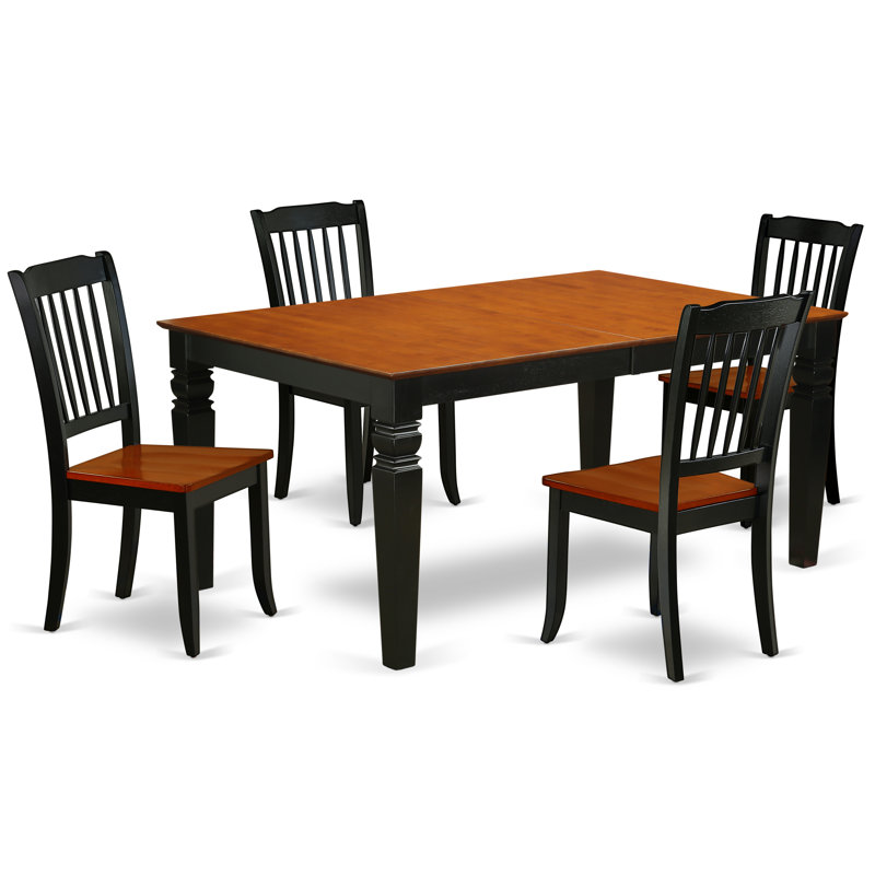 Ensemble de table de salle à manger 5 pièces pour 4 personnes comprenant une table de cuisine rectangulaire avec rallonge papillon et 4 chaises de cuisine, noir et cerise