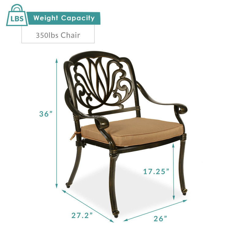 Chaise de patio empilable avec coussin, Bronze foncé, Kaki
