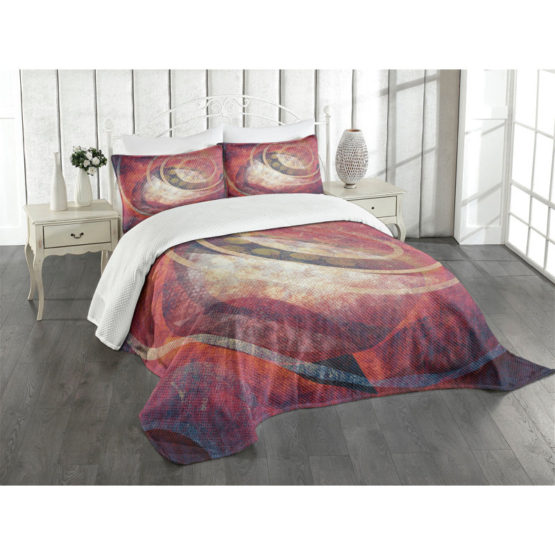 Ambesonne Antique Bedspread Set Grunge Circles Red Yellow, King Bedspread + 2 Standard Shams