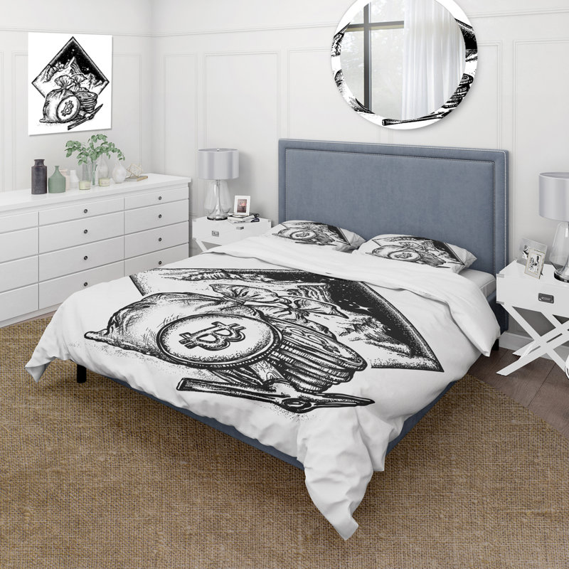 Bitcoin And Mountains - Modern Duvet Cover Set - Microfiber Polyester, King Duvet Cover + 2 King Shams