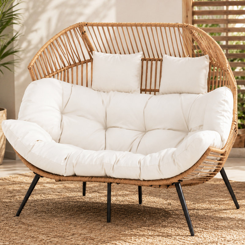 Fauteuil en osier pour 2 personnes avec coussins