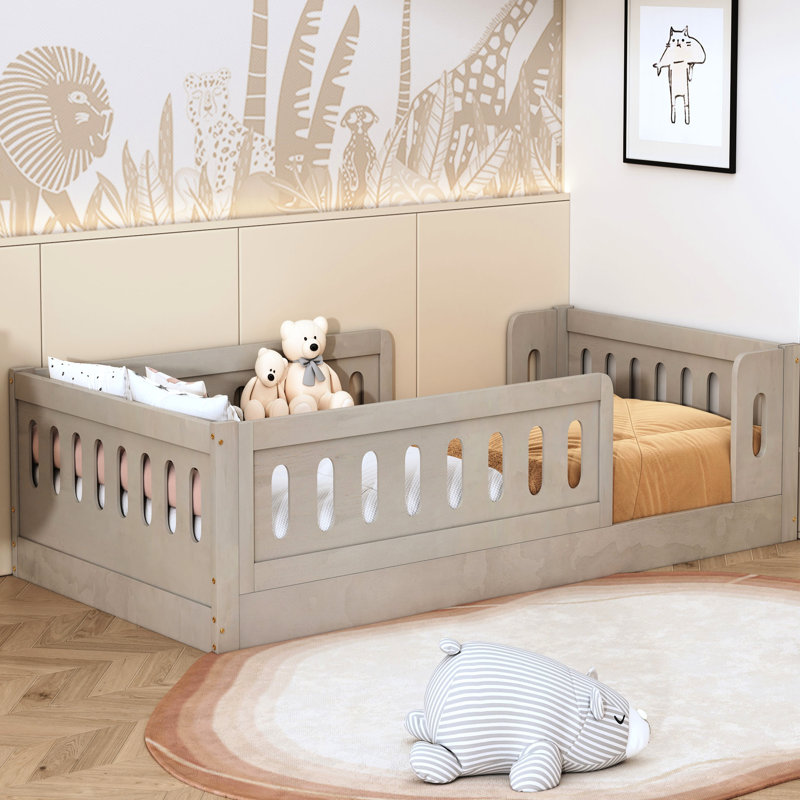 Natural Twin Platform Bed With Guardrail - Build In Wood And Safe For, Natural