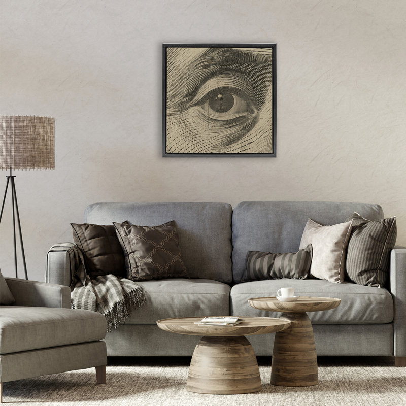 Cadre flottant Franklin's Gaze Eye, design par Svetlana Aleynikova, H 18 po x l 18 po, Cadre flottant noir de jais