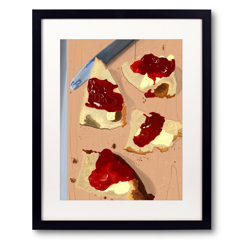 Pain beurré avec confiture de fraises par Evan Sklar - impression, H 21,25 po x l 17,25 po, Papier avec cadre noir
