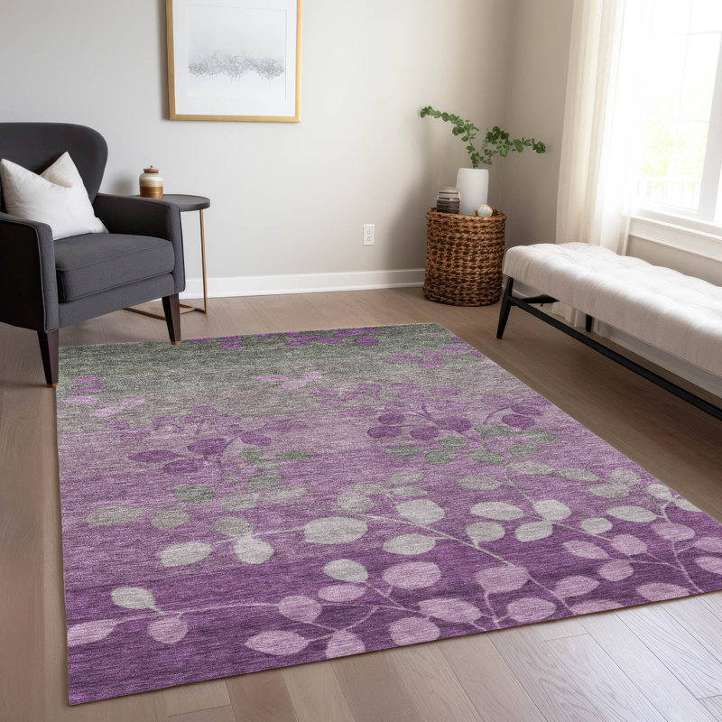 Tapis mauve lavable à la machine intérieur / extérieur Xhevrie, Rectangle 5 pi x 7 pi 6 po