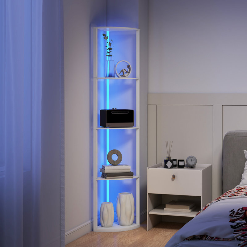 HOMCOM RGB LED Floor Lamp with Shelves 4-Tier Standing Lamp, White