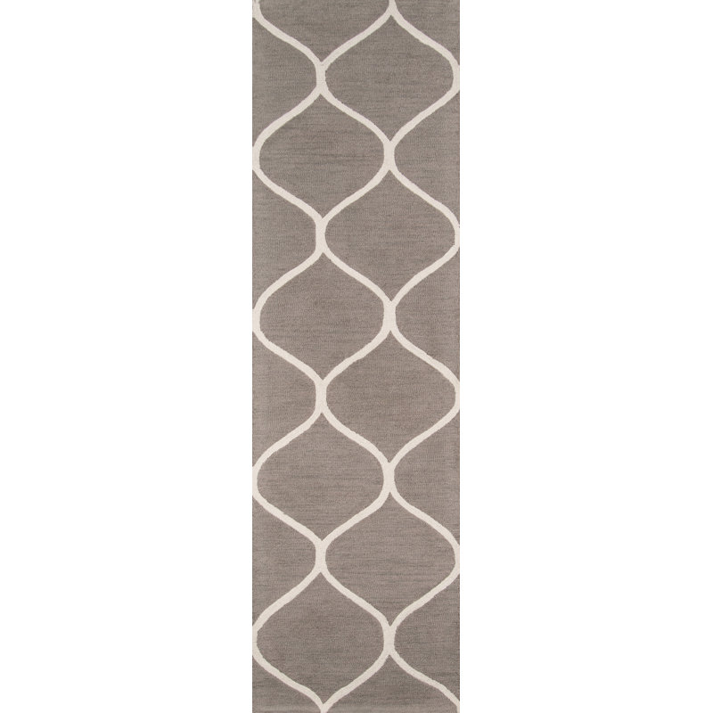 Tapis gris en laine touffeté à la main Uchida, Tapis de couloir 2 pi 3 po x 8 pi