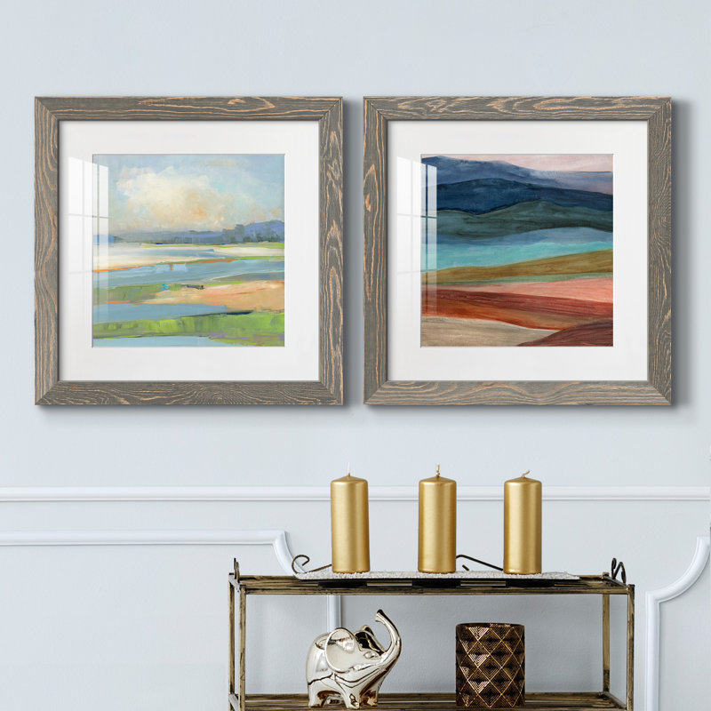 Pastel Coast - ensemble de 2 peintures encadrées, H 17 po x l 34 po x P 1,5 po, Encadré gris