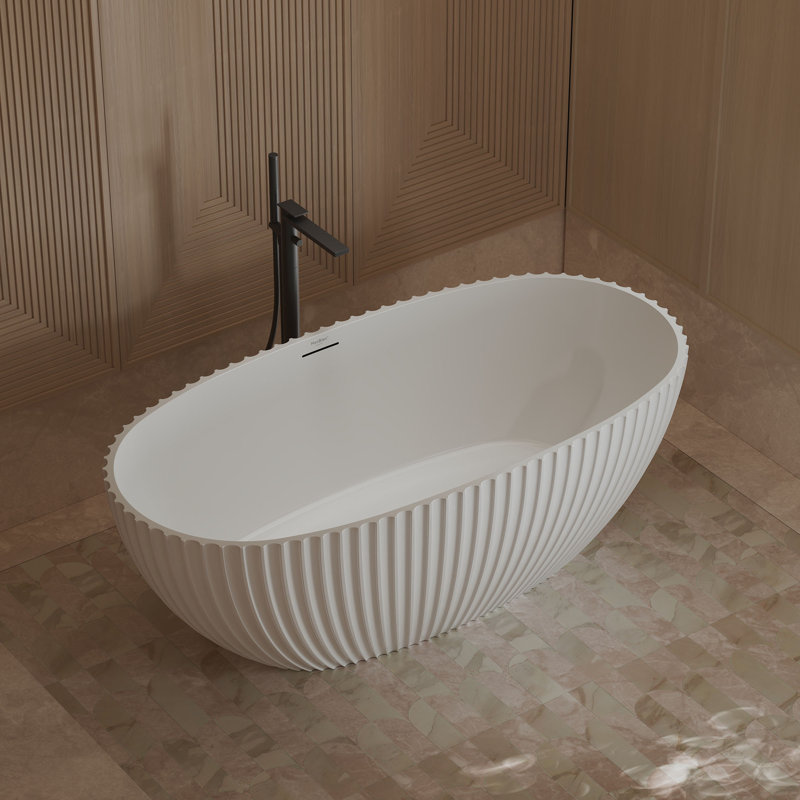 Baignoire autoportante MonBlari 170 cm x 85 cm en acrylique blanc avec trop-plein et bonde rétractable pour salle de bain