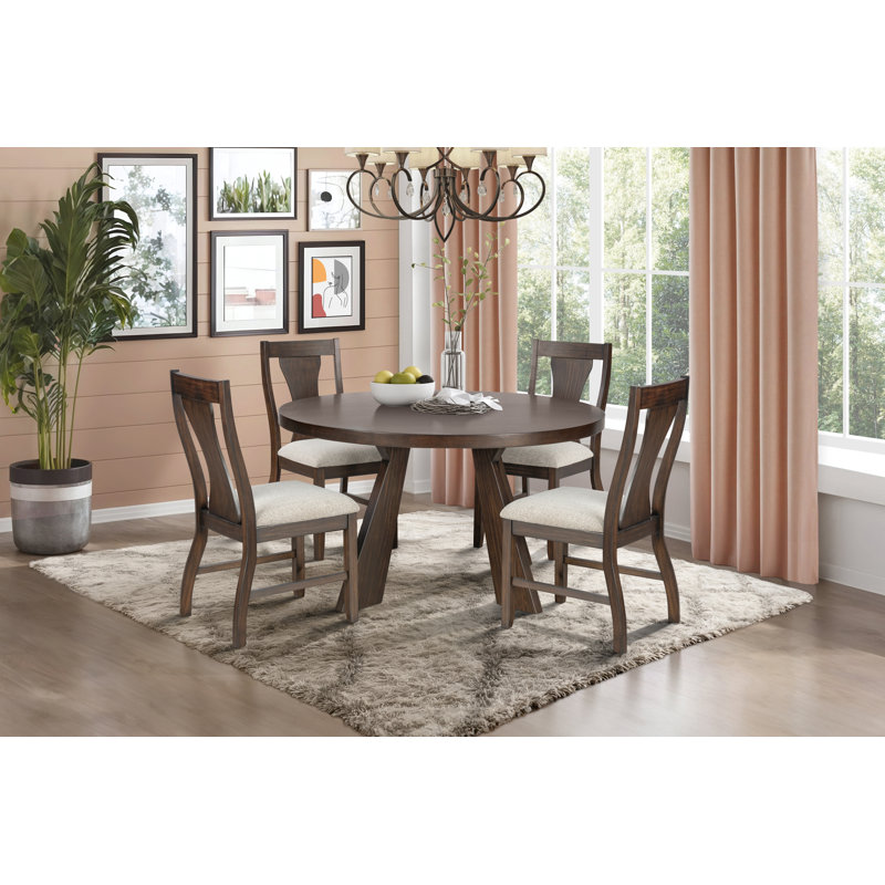 Ensemble de table ronde et 4 chaises en bois de châtaignier 47 po