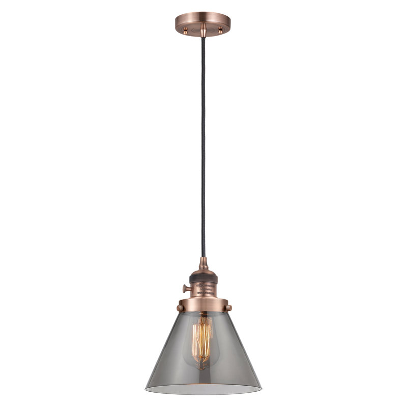 Angjelina 1 - Light Single Globe Pendant, 129"H x 7.75"W x 7.75"D, Plated Smoke, Antique Copper