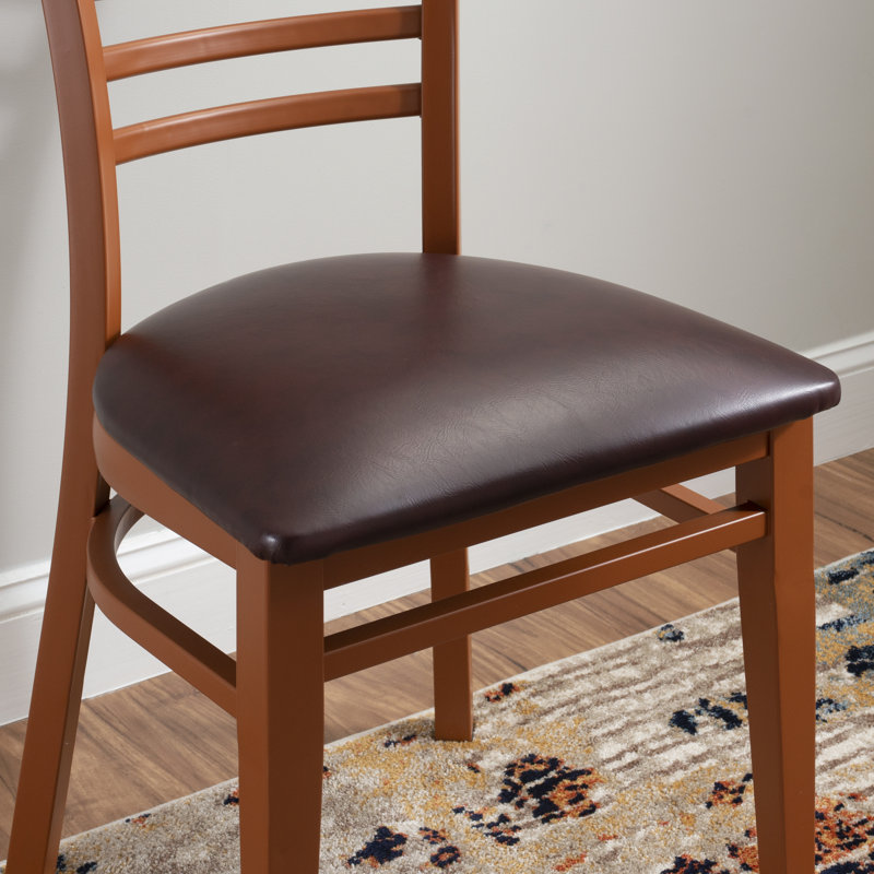 Gensingh Ladder Back Side Metal Chair with Faux Leather, Brown