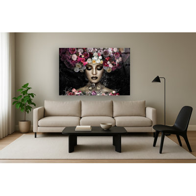 Art mural en verre trempé sans cadre Aqua Floral - 60 po x 40 po