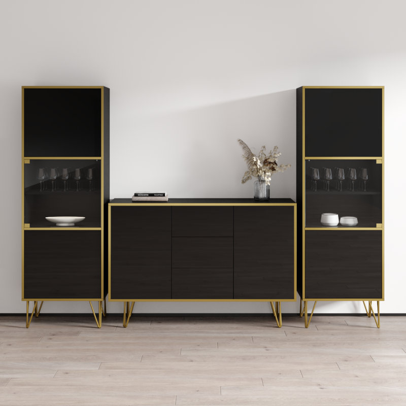 Cawanna 103" Modern Entertainment Center with High Gloss Finish, Black