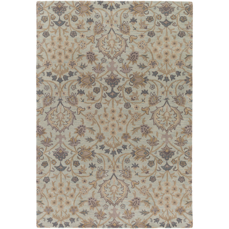 Tapis gris clair / beige en laine touffeté à la main Alden, Rectangle 9 pi x 13 pi