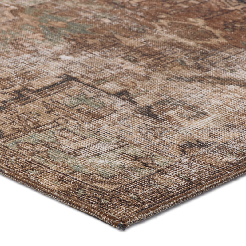 Machine Washable Minita Medallion Brown/ Tan Rug, Rectangle 3' x 5'