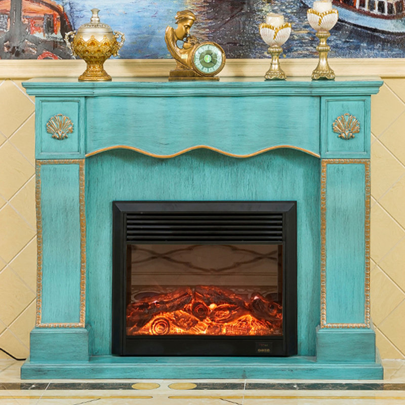 Black Solid Wood Electric Fireplace, Blue
