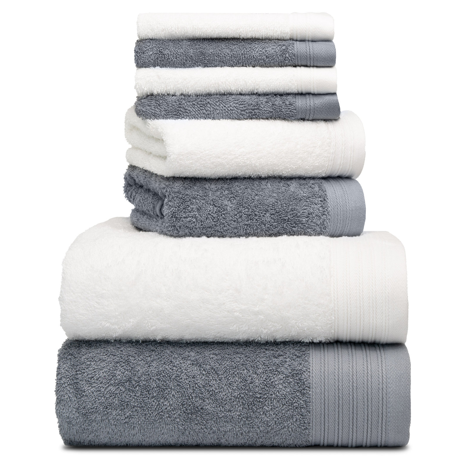 Doncia 8 Piece 100% Cotton Towel Set, Dark Gray/White