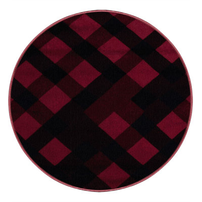 Machine Washable Checkered Red Area Rug