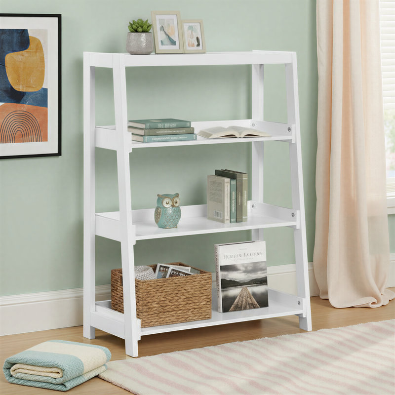 Estrela 30" Transitional Wood Bookcase with Three Fixed Shelves, Solid Wood Construction & Compact Vertical Design, White