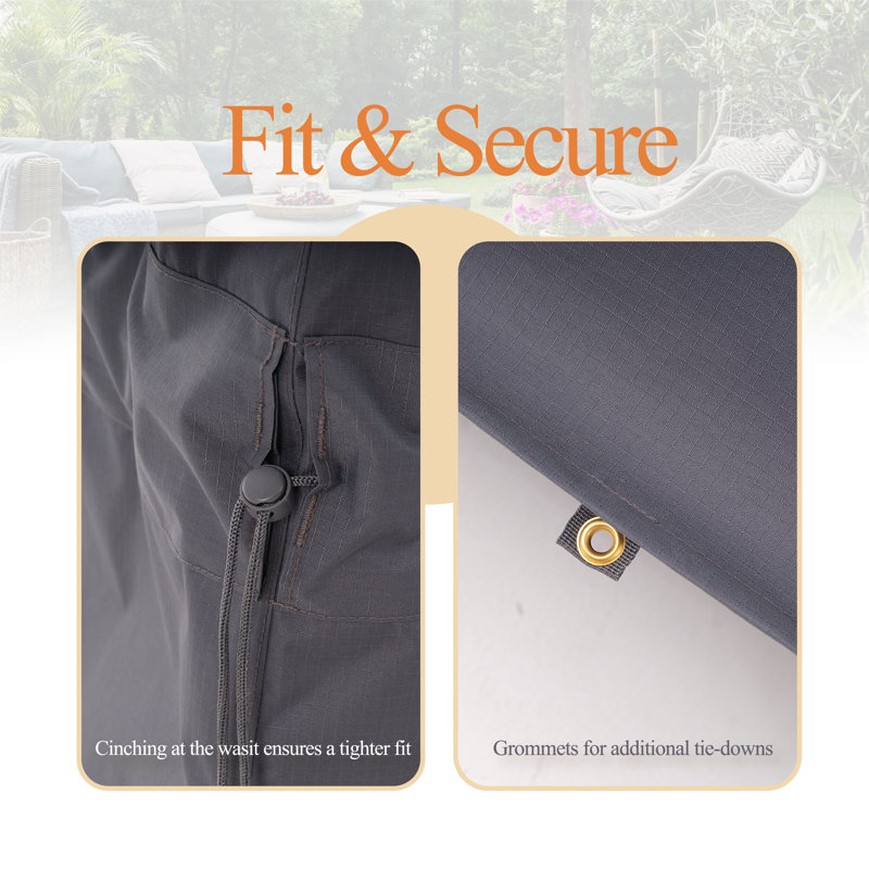 Extra Large Gray Waterproof Ripstop Patio Table Cover with Elastic Closure