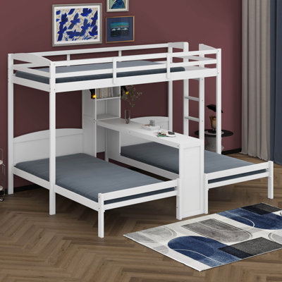 Lit superposé simple au-dessus de simple et simple avec bureau intégré et tablettes de rangement, lampe de lecture, lit mezzanine en bois 3 en 1 peu encombrant
