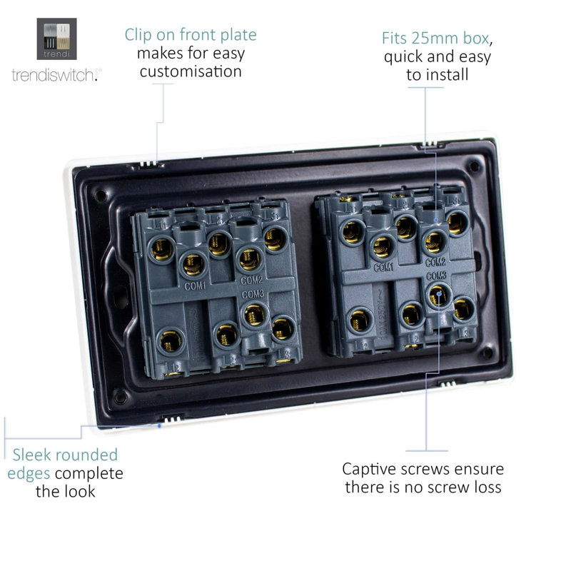 Trendi Switch Gang 1 or 2 Way Light Switch, Steel