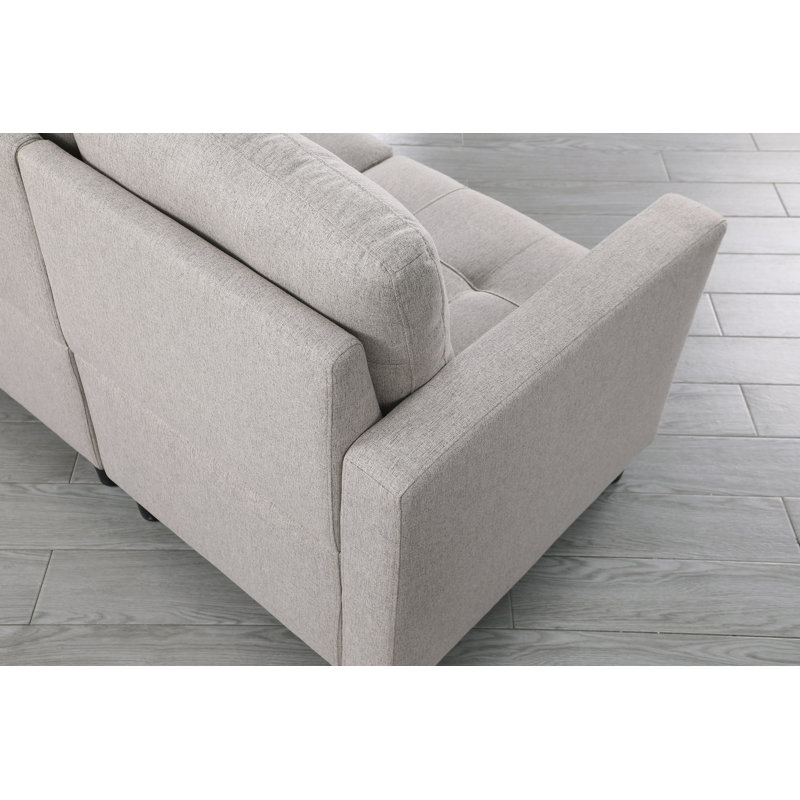 53.6'' Linen Square Arm Modular Loveseat, Light Gray 100% Linen