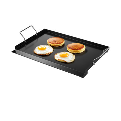 Plaque de cuisson plate de 61 x 41 cm en acier au carbone, universelle pour barbecue, avec revêtement, limite de température de 500 °C, système d'évacuation des graisses, capacité de chauffage, trou de récupération des graisses