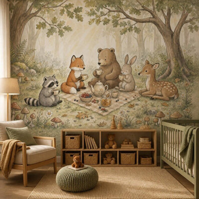 Woodland Animals Picnic Nursery Mural Wallpaper