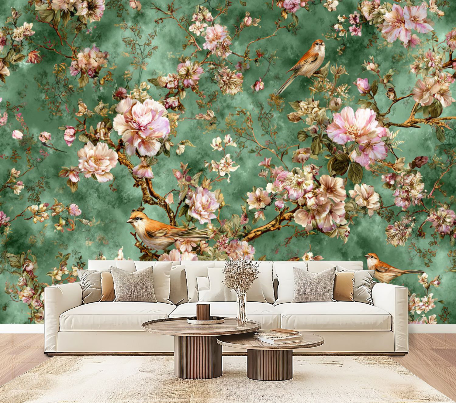 Red Barrel Studio vintage Peel and Stick Wallpaper Green Floral Bird ...