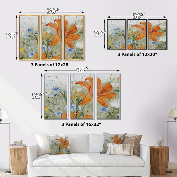 DesignArt Orange Wildflowers In The Meadows I Framed On Canvas Pieces  Painting Wayfair