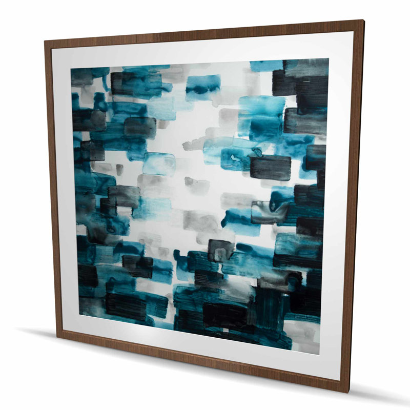 Carrés turquoise et gris - Bureau blanc, impression encadrée, H 48 po x l 48 po, Brun