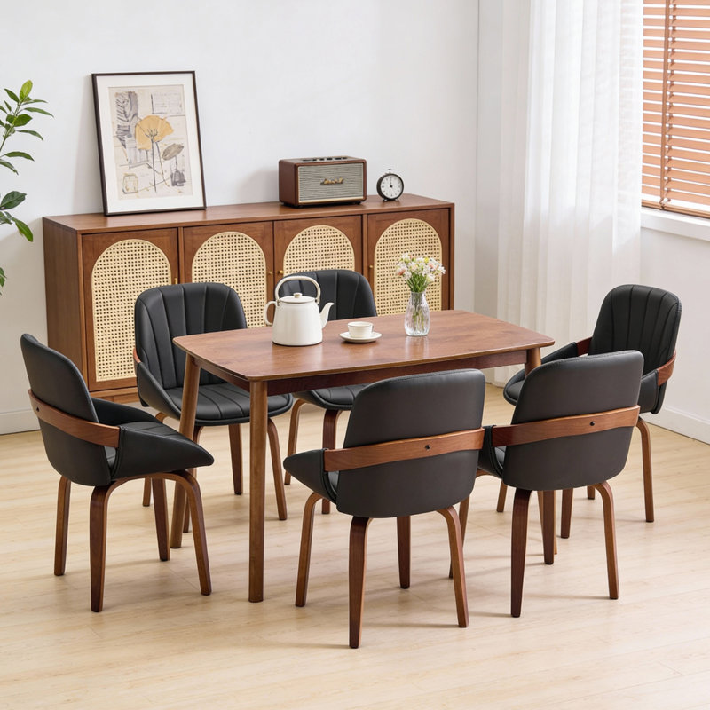 Swivel Dining Chairs, Faux Leather Upholstered Armchairs With 360Â° Rotation, Mid-Century Modern Chair With Solid Wood Legs For Kitchen, Dining Room, Living Room