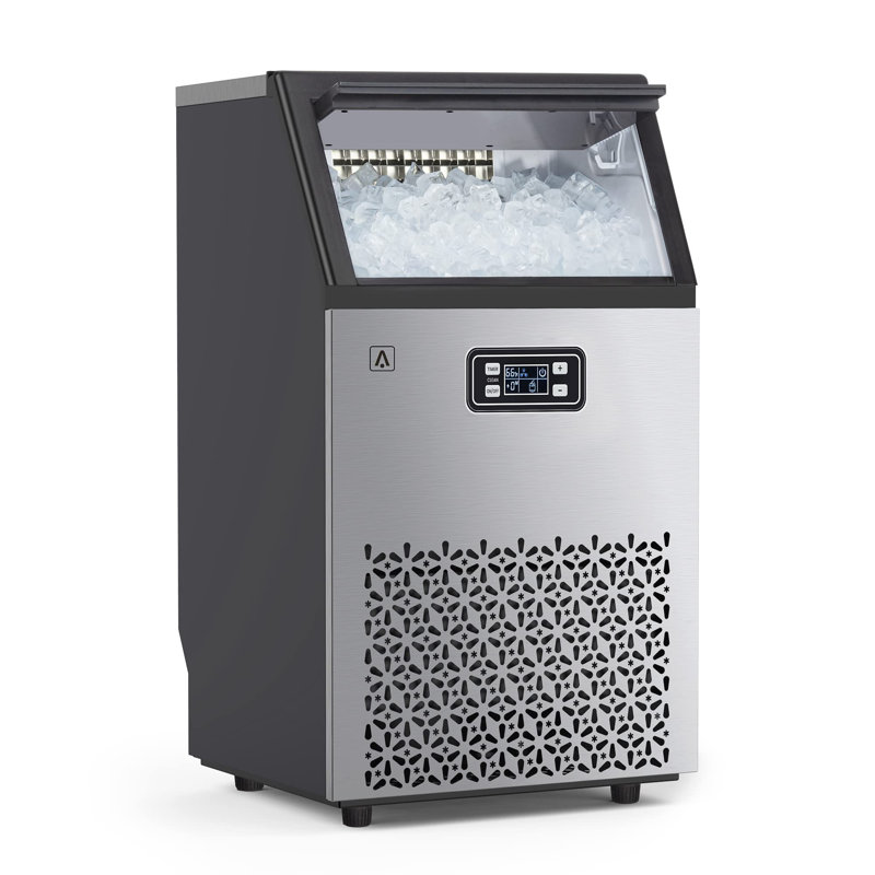 Machine à glaçons, machine à glaçons commerciale sous le comptoir, 100 lb / 24 heures avec bac à glaçons de 33 lb, machine à glaçons autoportante en acier inoxydable