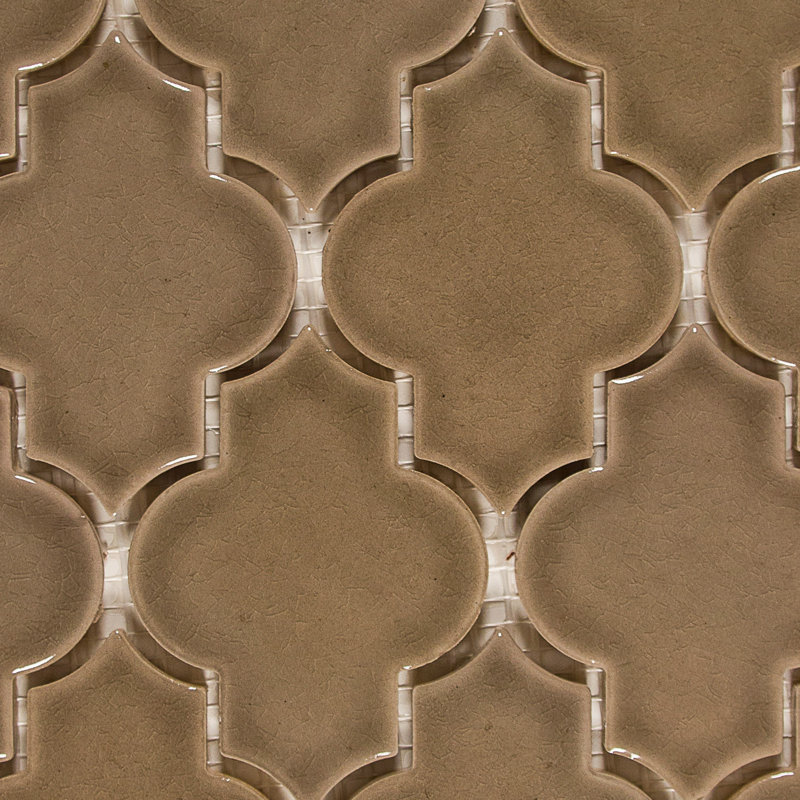 Alhambra 3" x 4" Ceramic Arabesque Mosaic Wall Tile, Tan